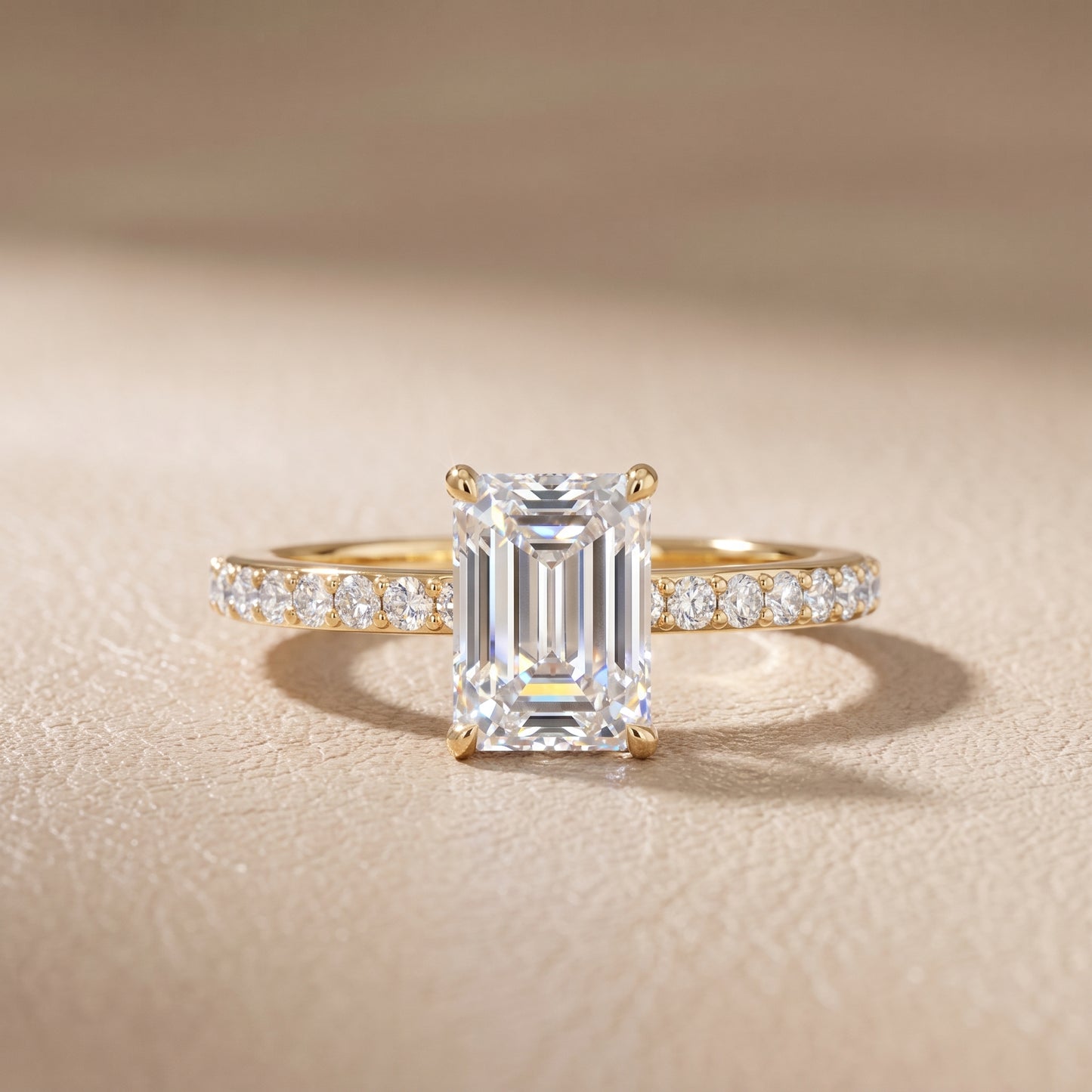 Aisha Pavé Solitaire Emerald Diamond Engagement Ring in Yellow Gold - front.jpg