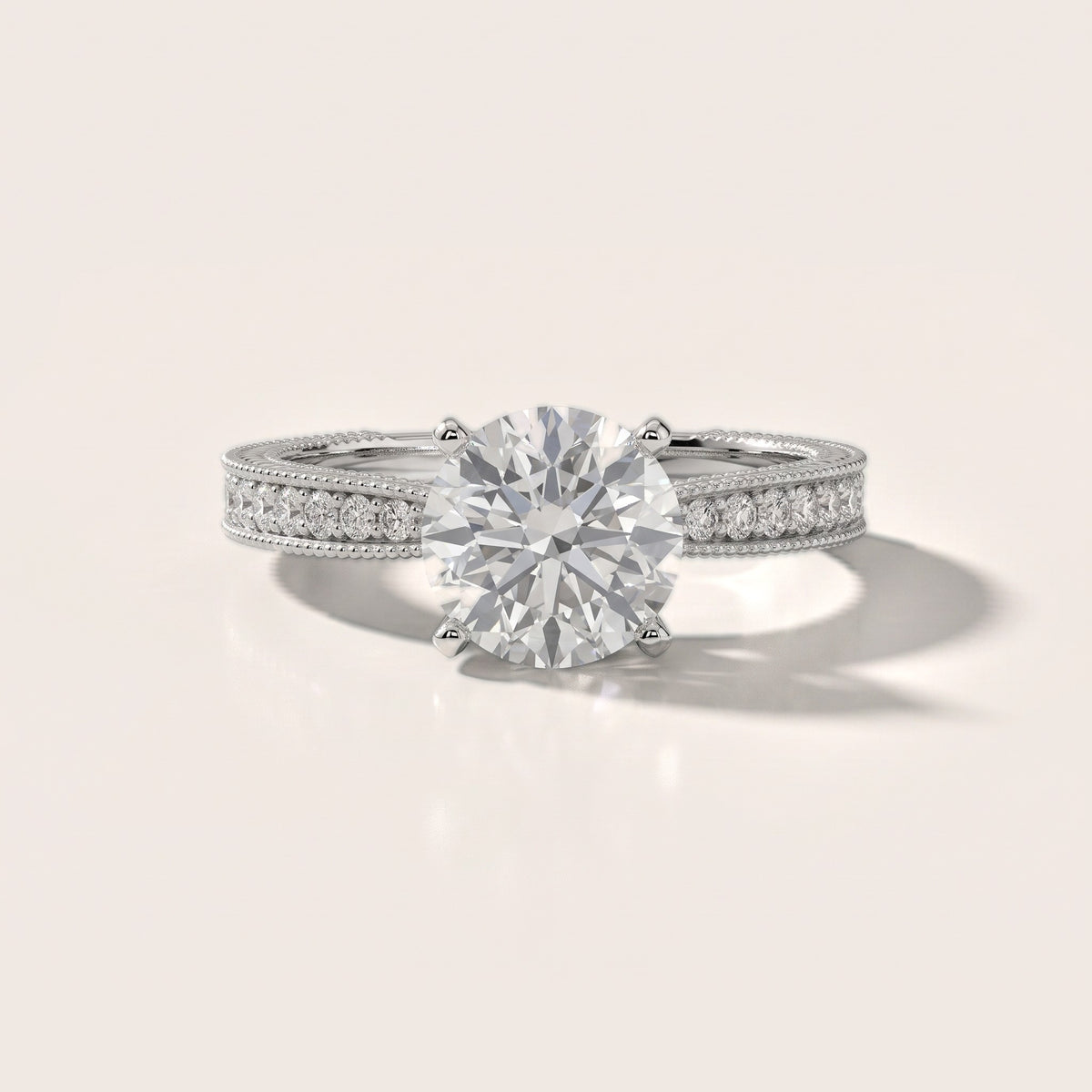 Inga Vintage Engraved Round Diamond Engagement Ring in Platinum - front.jpg