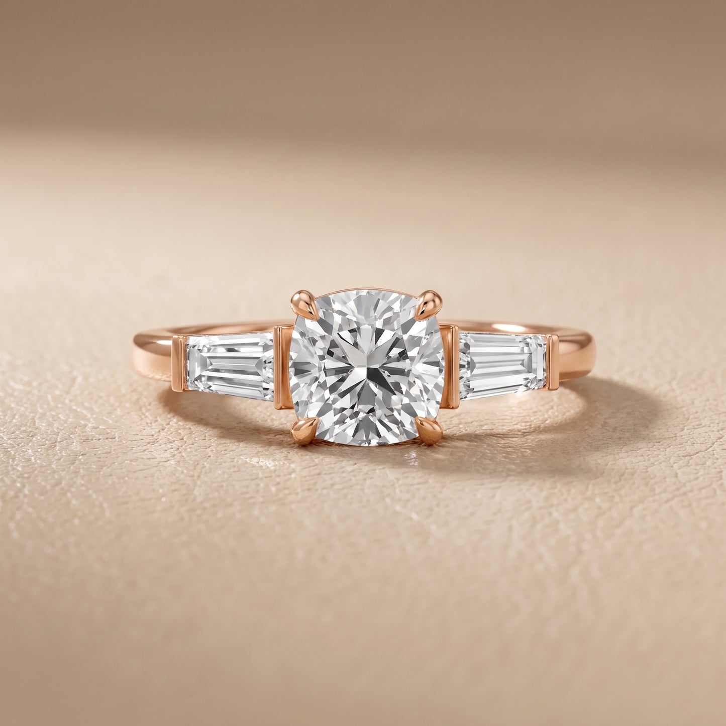 Zelda Tapered Baguette Cushion Diamond Engagement Ring in Rose Gold - front.jpg