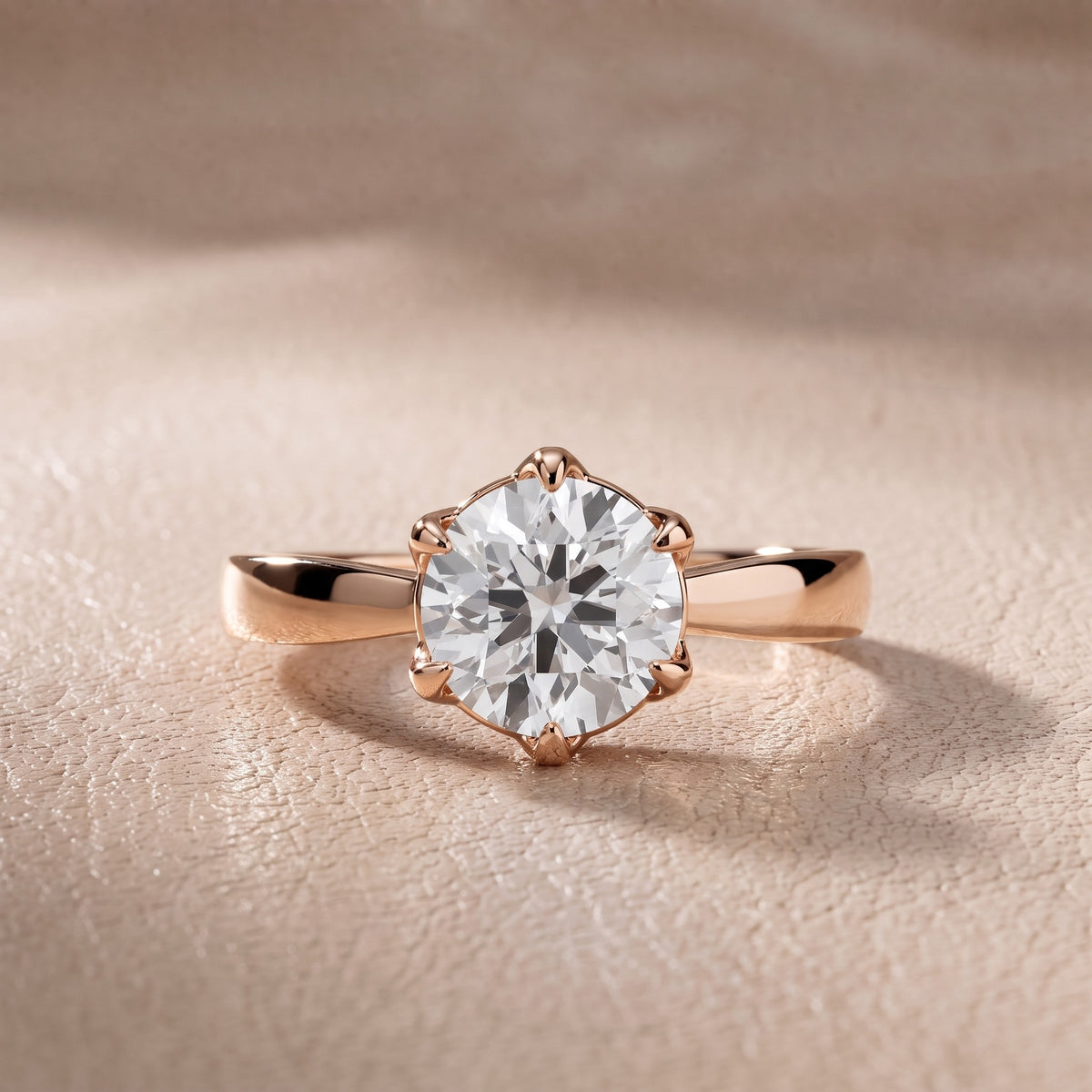Lucia Solitaire Six-Prong Round Diamond Engagement Ring in Rose Gold - front.jpg