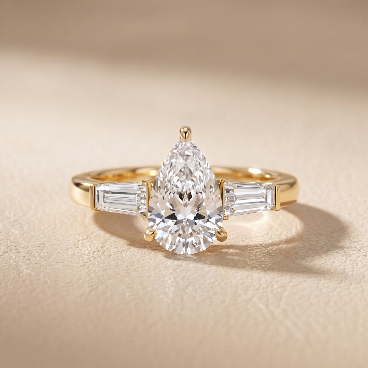 Zelda Tapered Baguette Pear Diamond Engagement Ring in Yellow Gold - front.jpg
