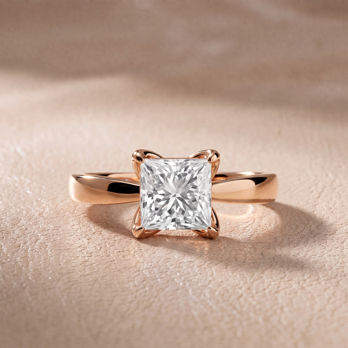 Lucia Solitaire Six-Prong Princess Diamond Engagement Ring in Rose Gold - front.jpg