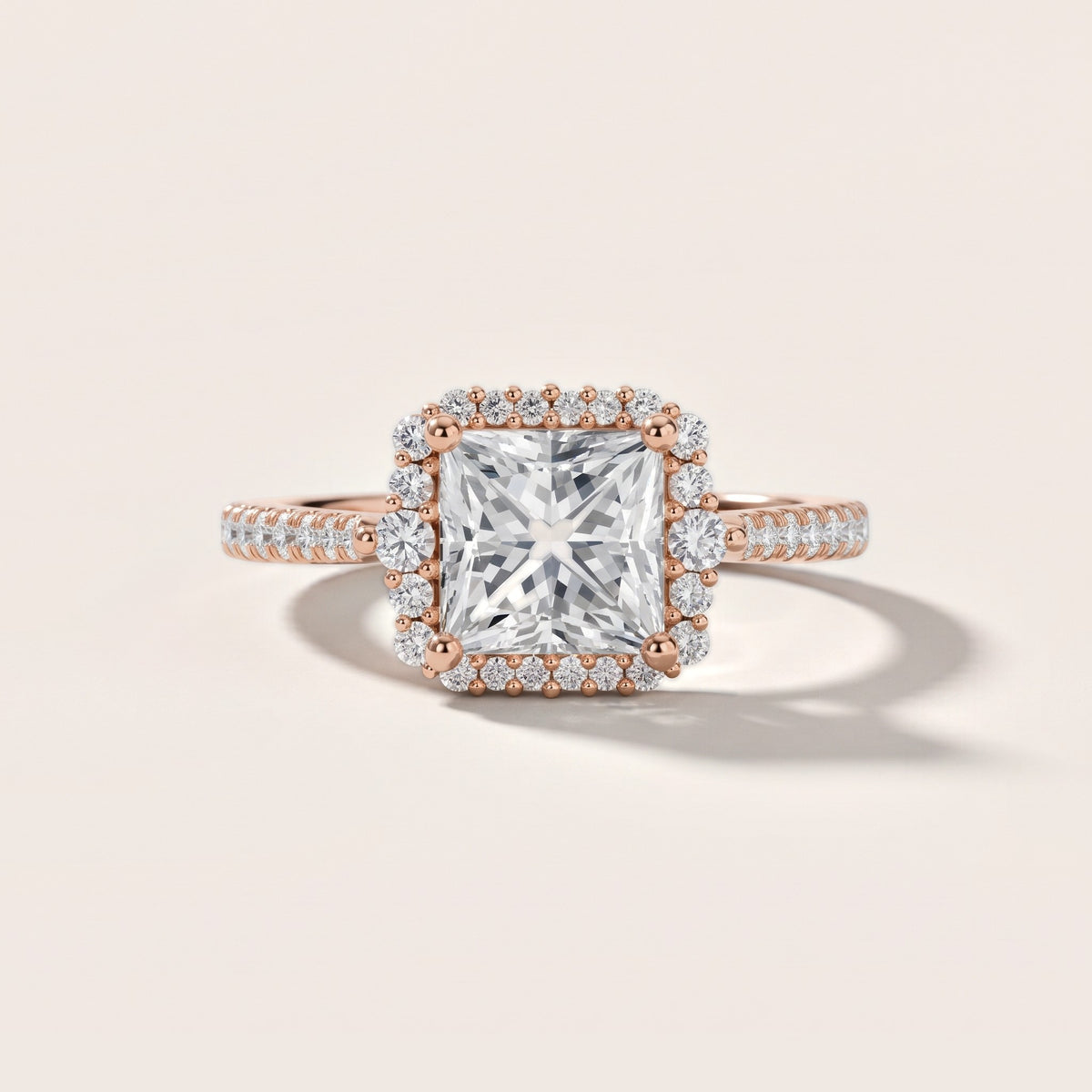 Melody Halo Cathedral Princess Diamond Engagement Ring in Rose Gold - front.jpg