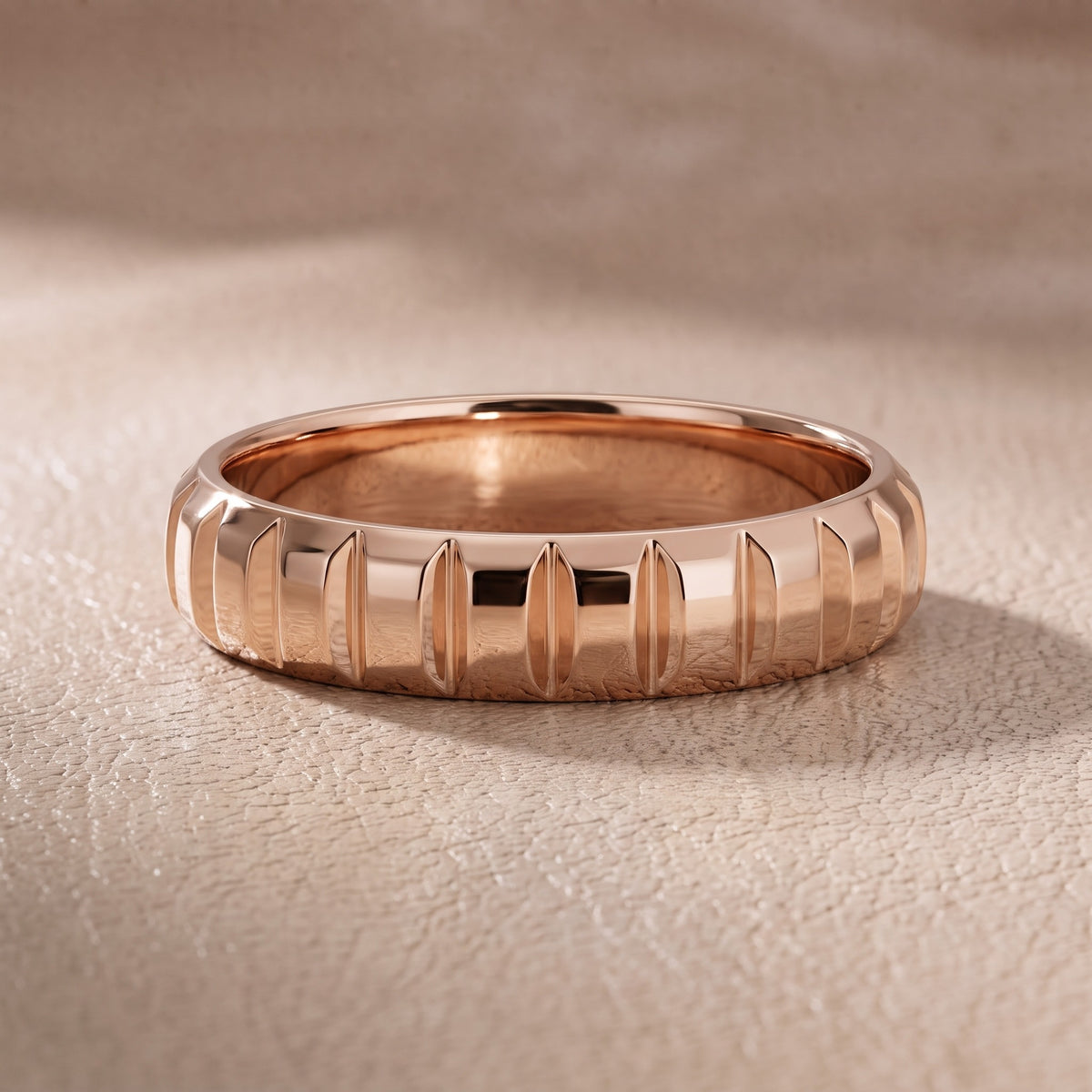 Laurel Grooved Low Dome Wedding Band in Rose Gold - front.jpg
