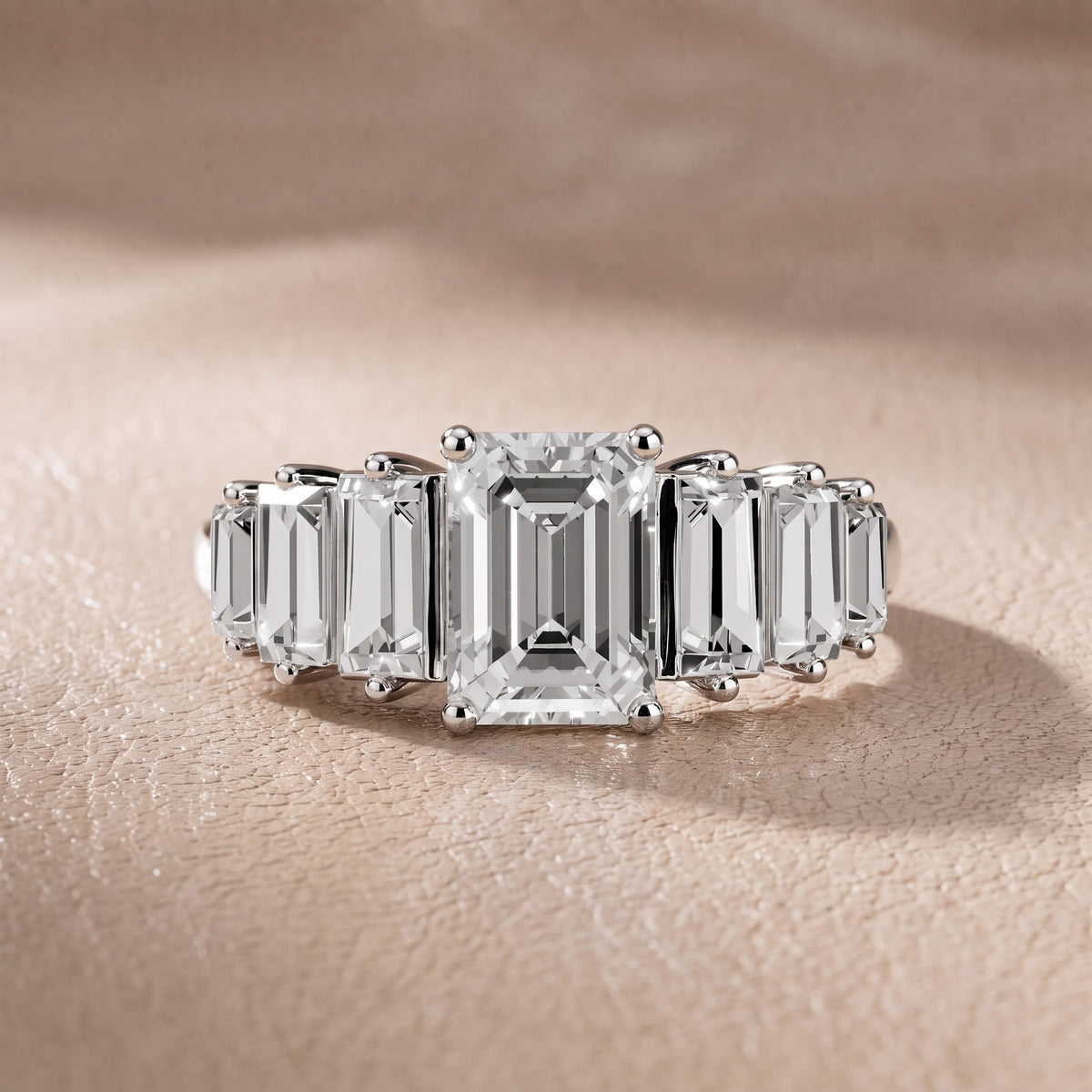 Mara Sidestone Baguette Accent Emerald Diamond Engagement Ring in Platinum - front.jpg