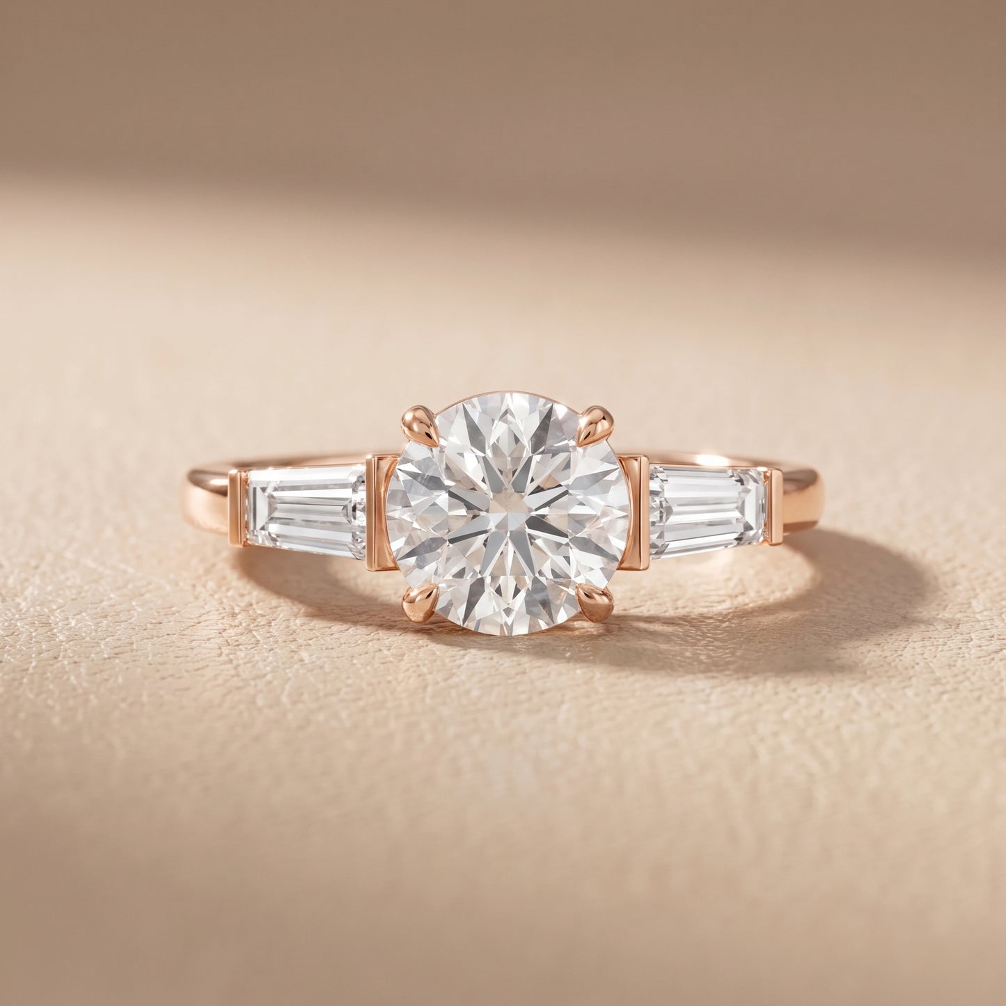 Zelda Tapered Baguette Round Diamond Engagement Ring in Rose Gold - front.jpg