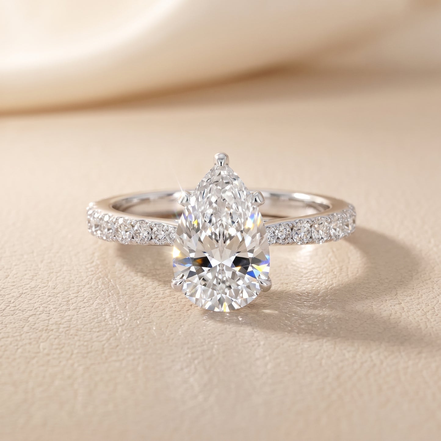 Gia Hidden Halo Pavé Pear Diamond Ring in Silver - front.jpg