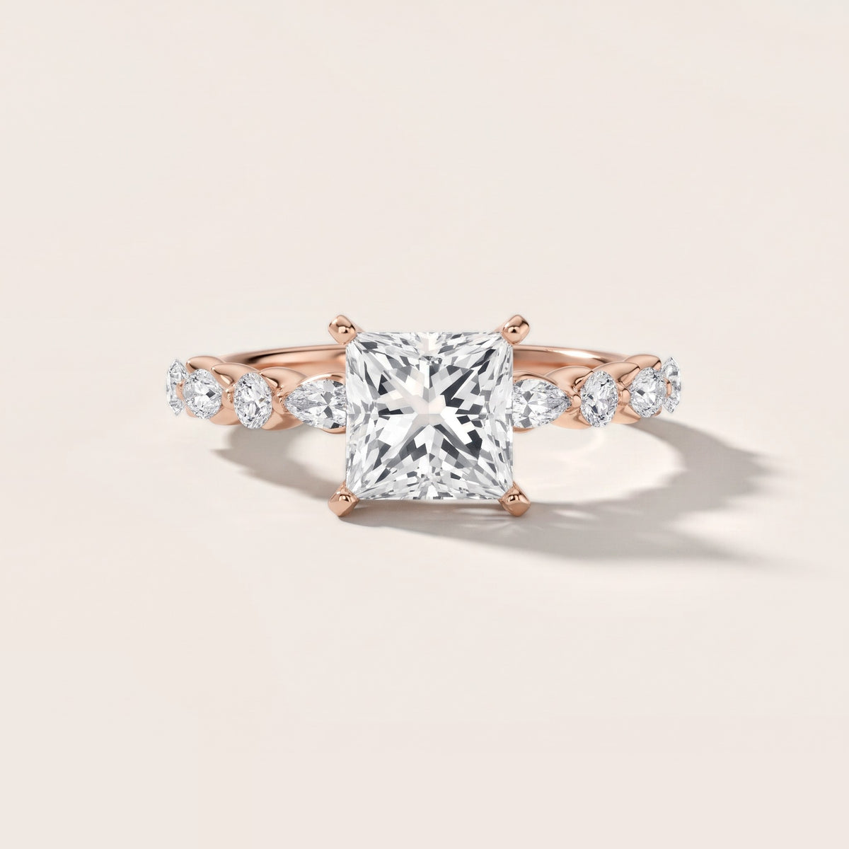 Lidia Leaf Garland Princess Diamond Engagement Ring in Rose Gold - front.jpg