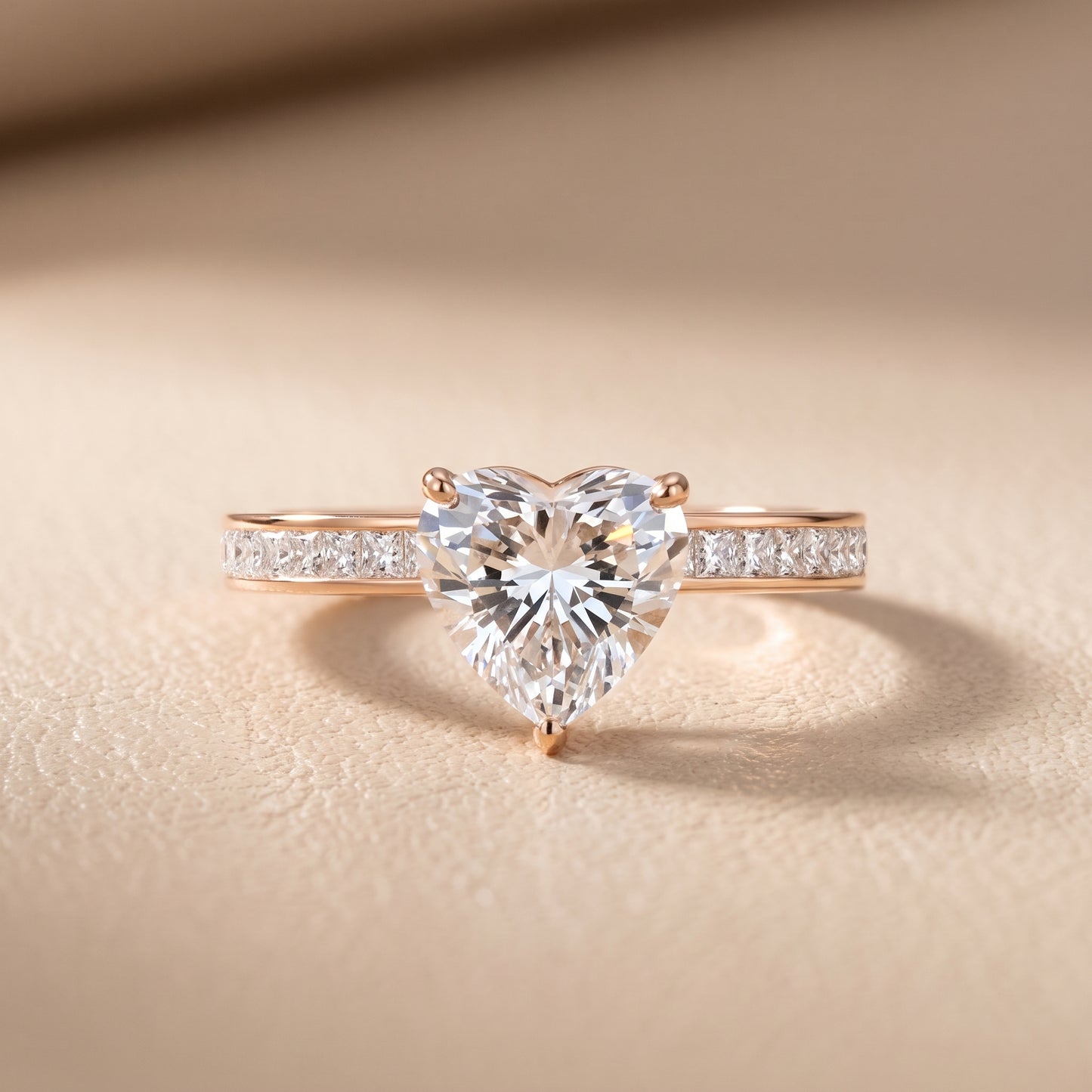 Brielle Channel Set Solitaire Heart Diamond Ring in Rose Gold - front.jpg