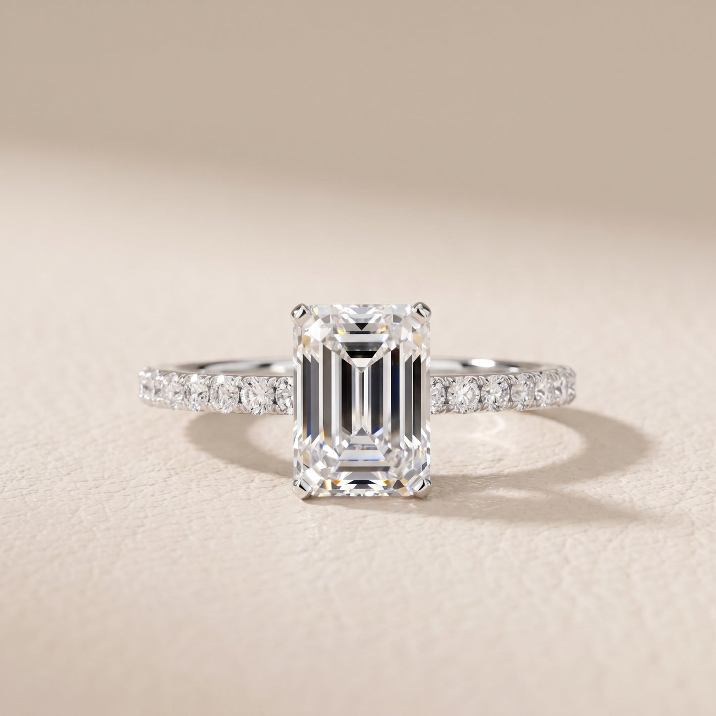 Juna French Pavé Solitaire Emerald Diamond Engagement Ring in White Gold - front.jpg