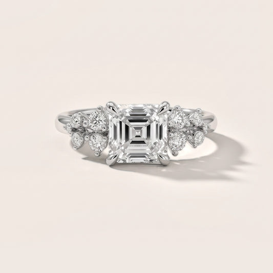 Mirabelle Cluster Asscher Diamond Engagement Ring in Platinum [studio-20261024]