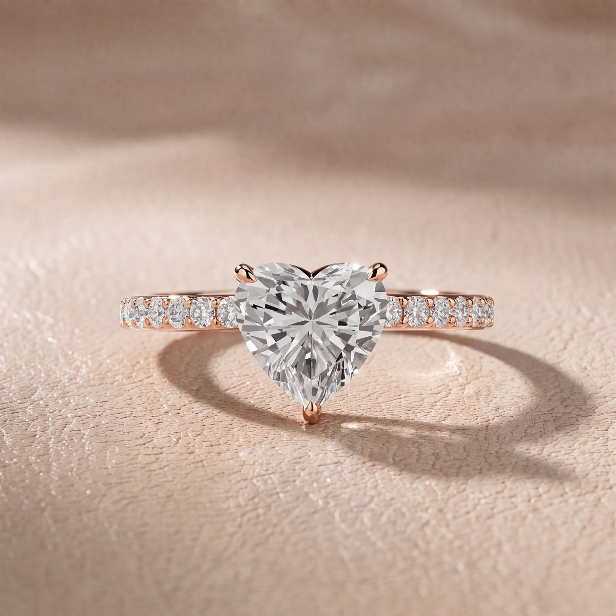 Annabel Pavé Solitaire Heart Diamond Engagement Ring in Rose Gold - front.jpg