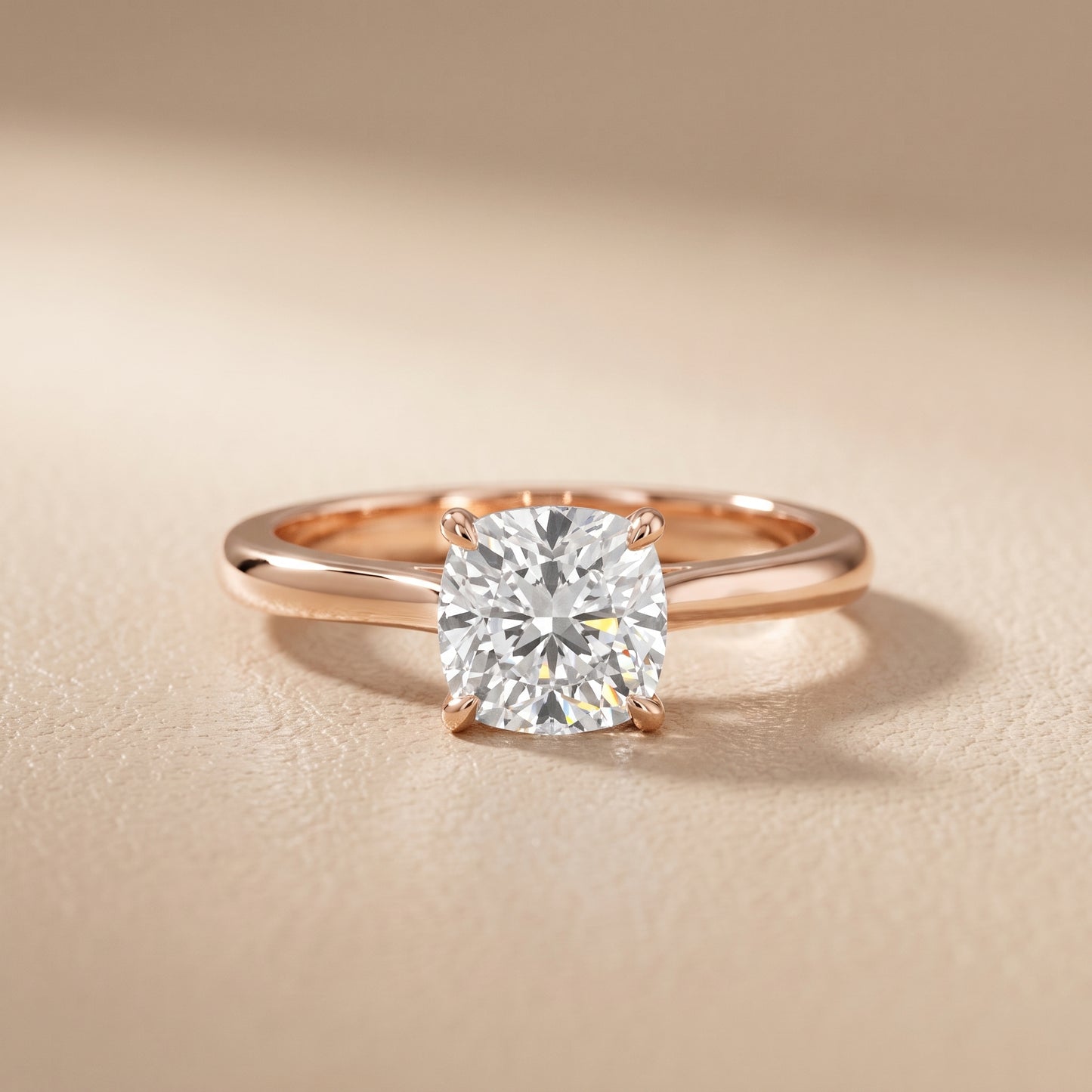 Kalia Knife Edge Solitaire Cushion Diamond Engagement Ring in Rose Gold - front.jpg