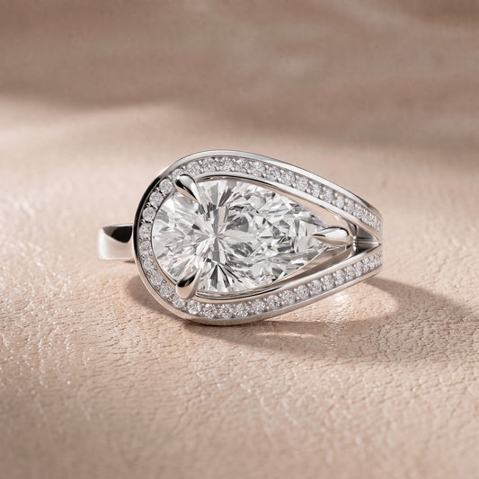 Ellery East-West Split Shank Pear Diamond Engagement Ring in White Gold - front.jpg