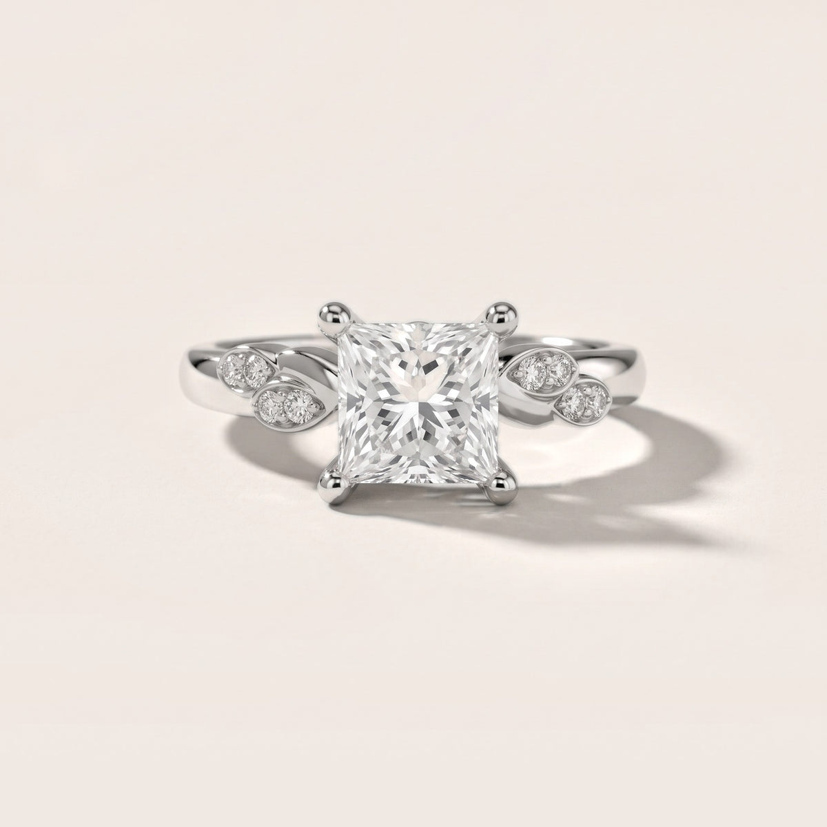 Robin Leaf Twist Princess Diamond Engagement Ring in White Gold - front.jpg