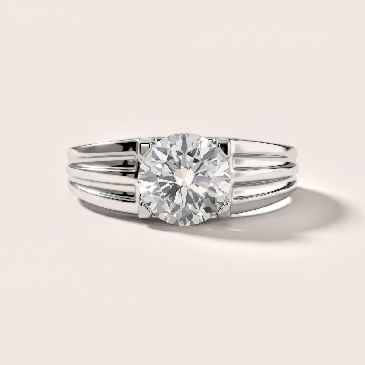 Elko Grooved Solitaire Round Diamond Engagement Ring in Silver - front.jpg
