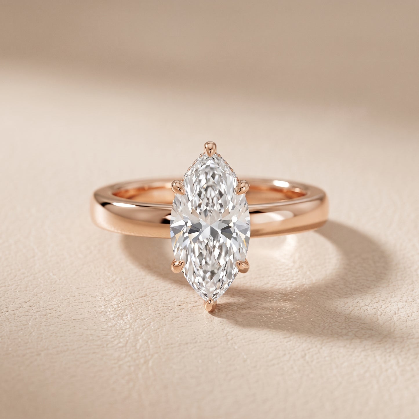 Lara Hidden Halo Marquise Diamond Engagement Ring in Rose Gold - front.jpg