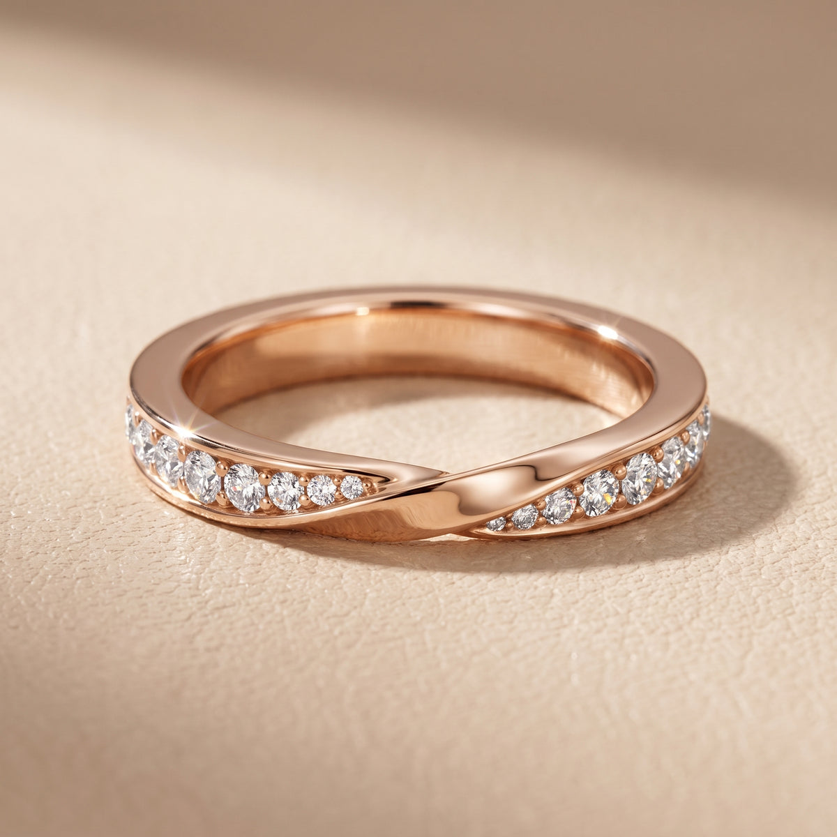 Sutton Twist Pavé Round Diamond Wedding Band in Rose Gold - front.jpg
