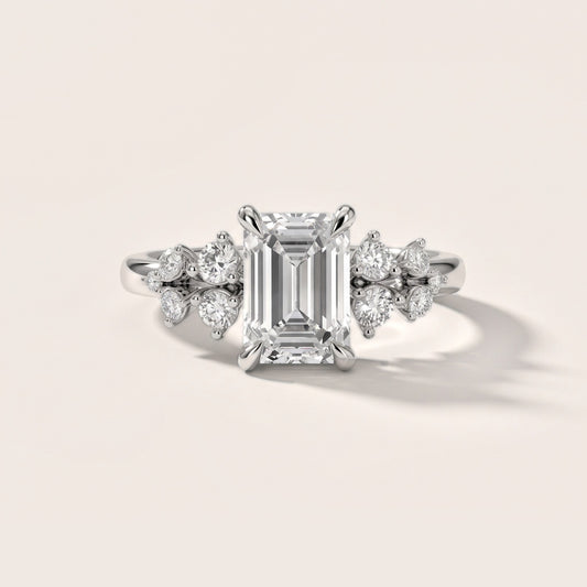 Mirabelle Cluster Emerald Diamond Engagement Ring in White Gold