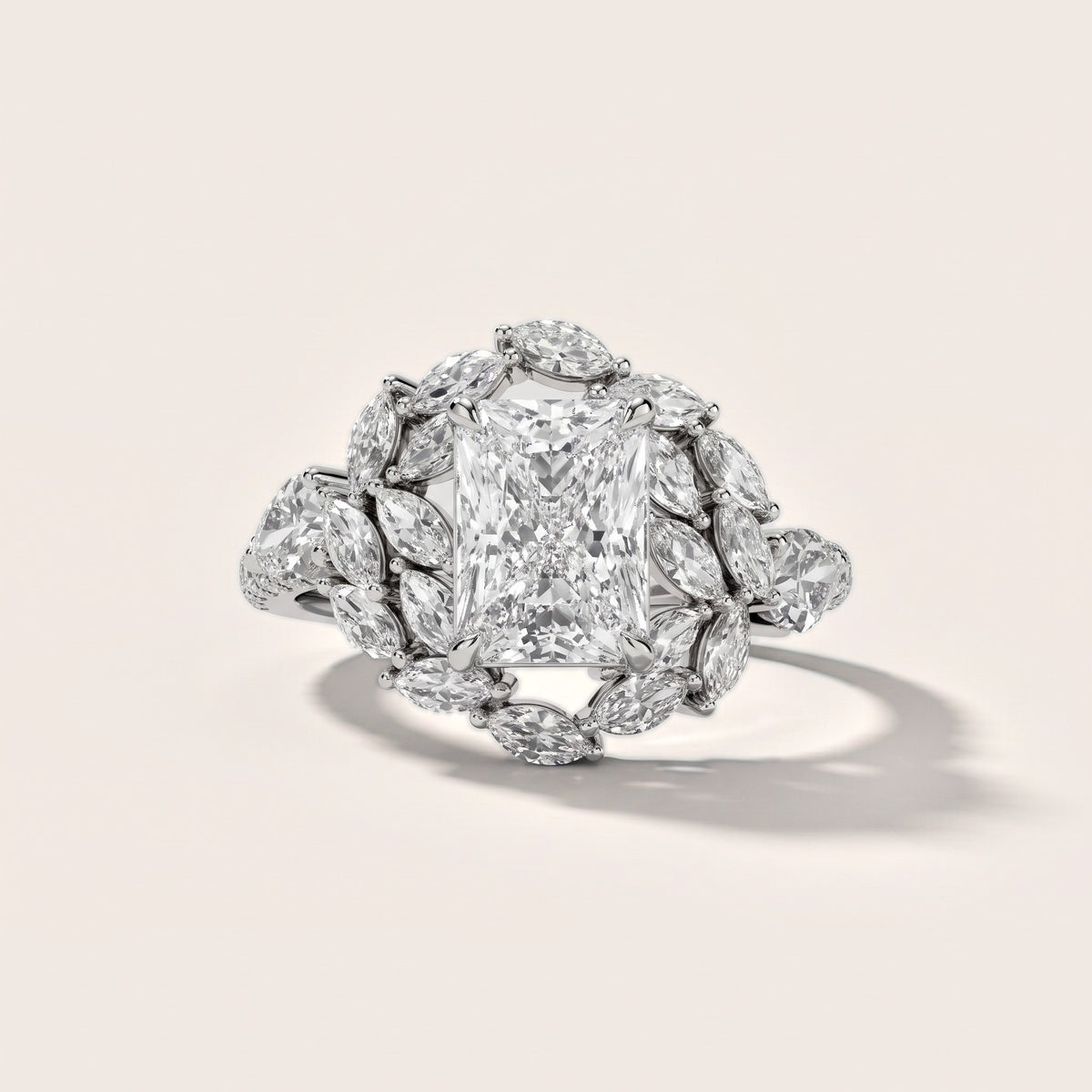 Liliana Leaf Cluster Radiant Diamond Engagement Ring in Silver - front.jpg