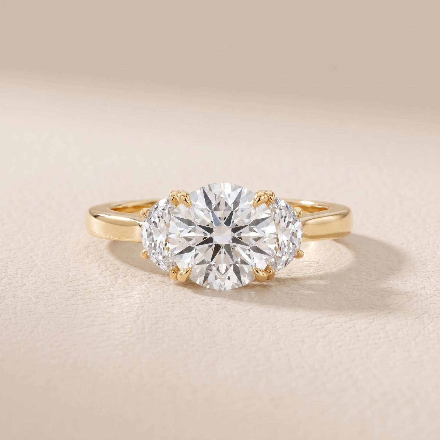 Romy Three-Stone Round Diamond Engagement Ring in Yellow Gold - front.jpg