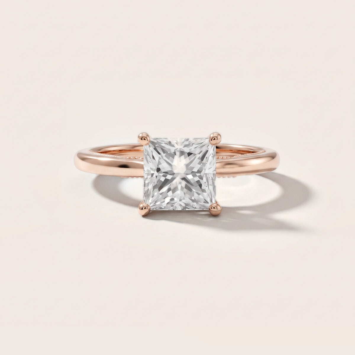 Lowell Hidden Halo Milgrain Princess Diamond Engagement Ring in Rose Gold - front.jpg