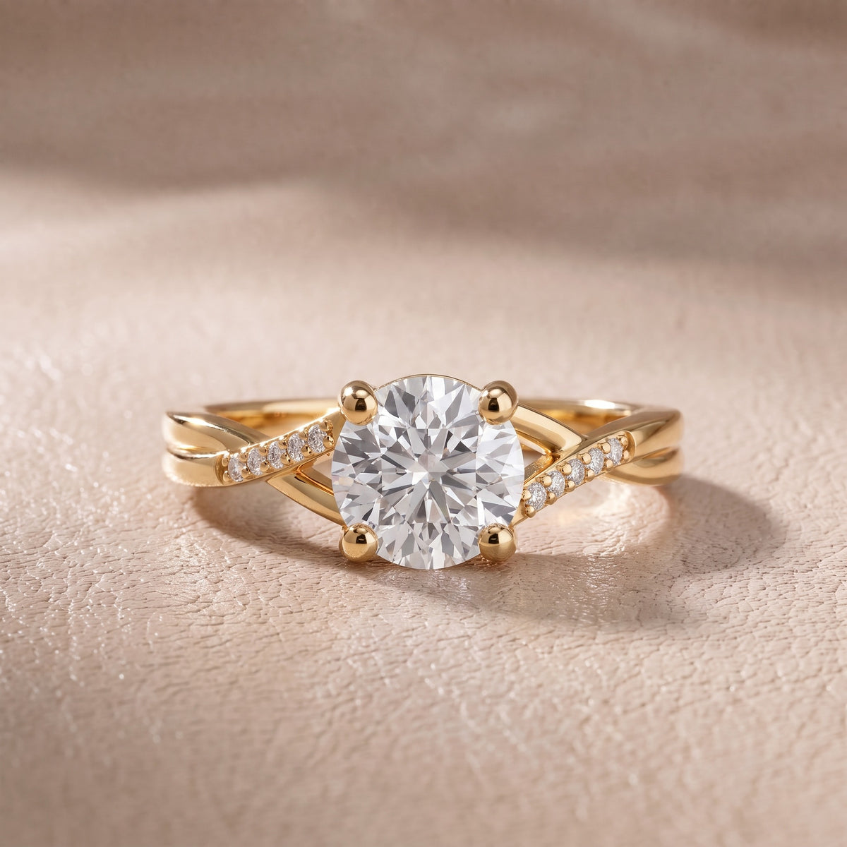 Veronica Twist Side Stone Round Diamond Engagement Ring in Yellow Gold - front.jpg