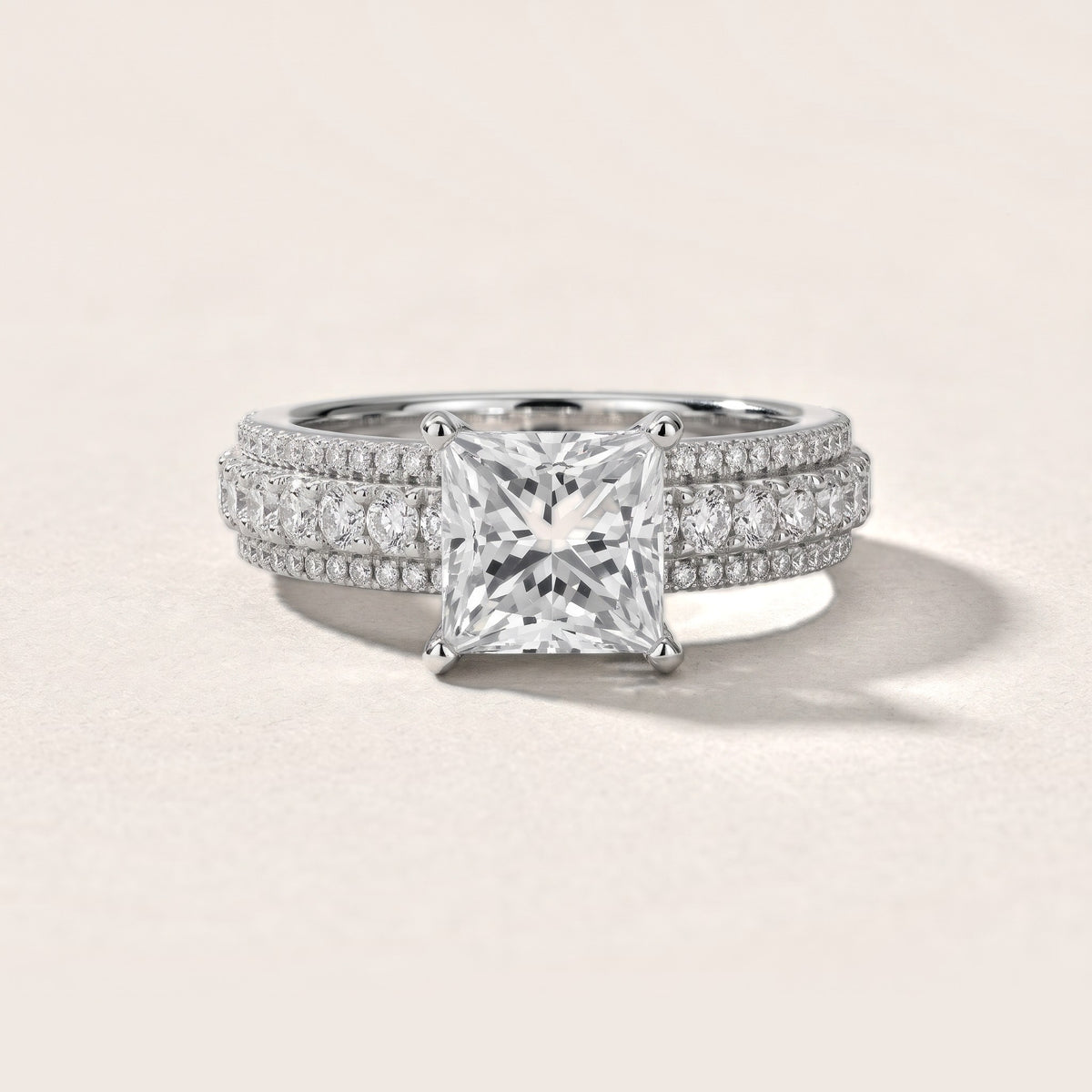 Oona Wide Band Pavé Princess Diamond Engagement Ring in Silver - front.jpg