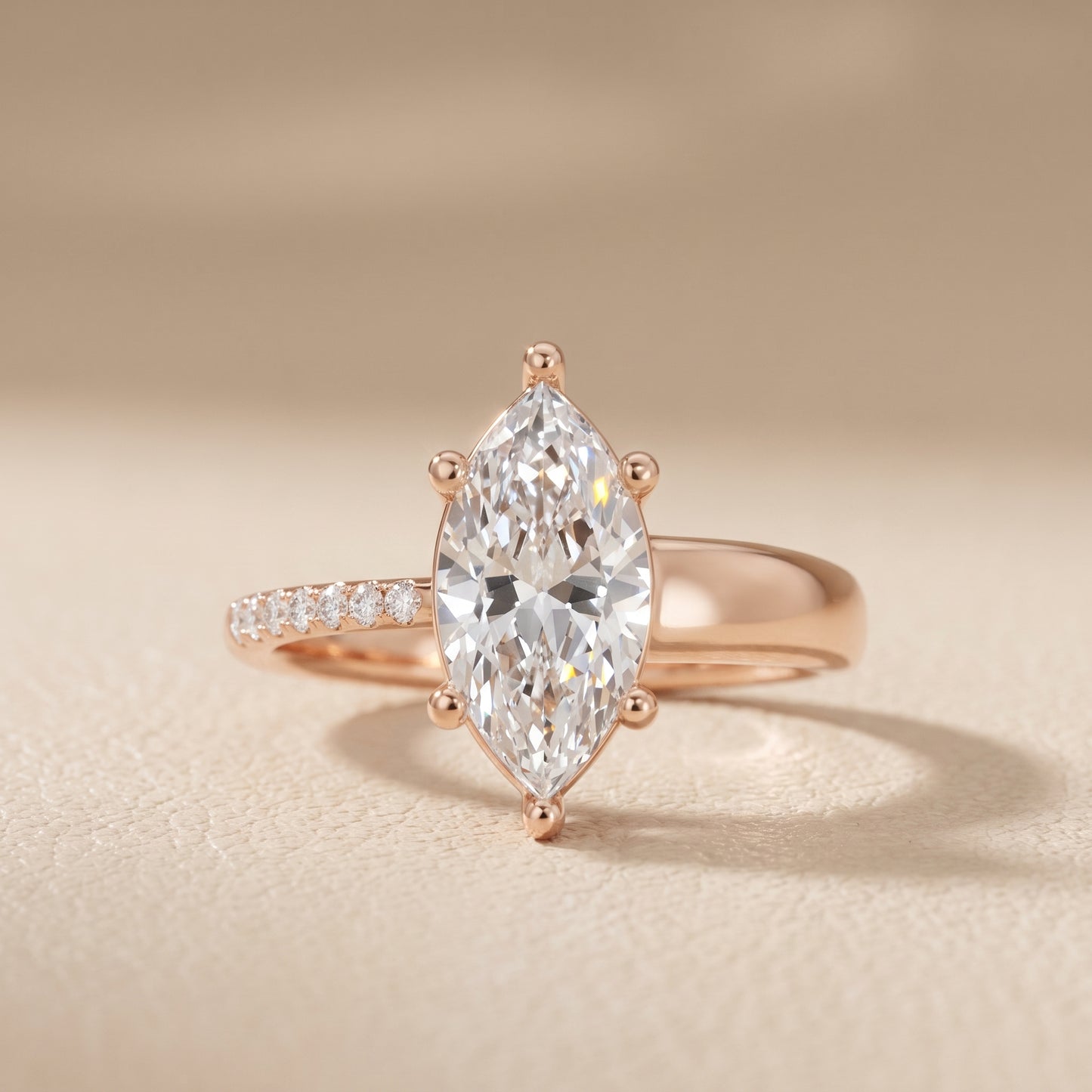 Rosie Solitaire Basket Marquise Diamond Engagement Ring in Rose Gold - front.jpg