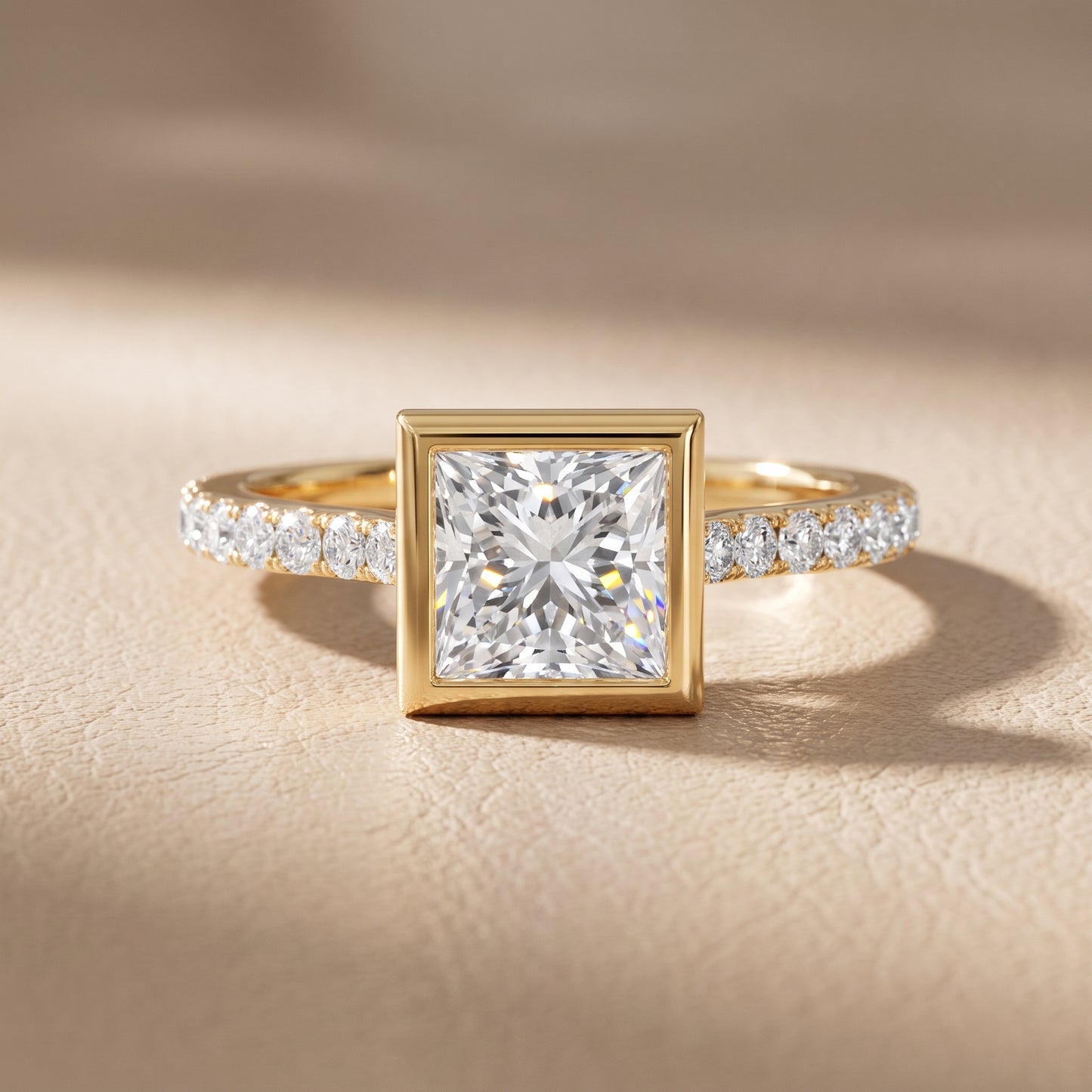 Cora Bezel Pavé Princess Diamond Ring in Yellow Gold - front.jpg