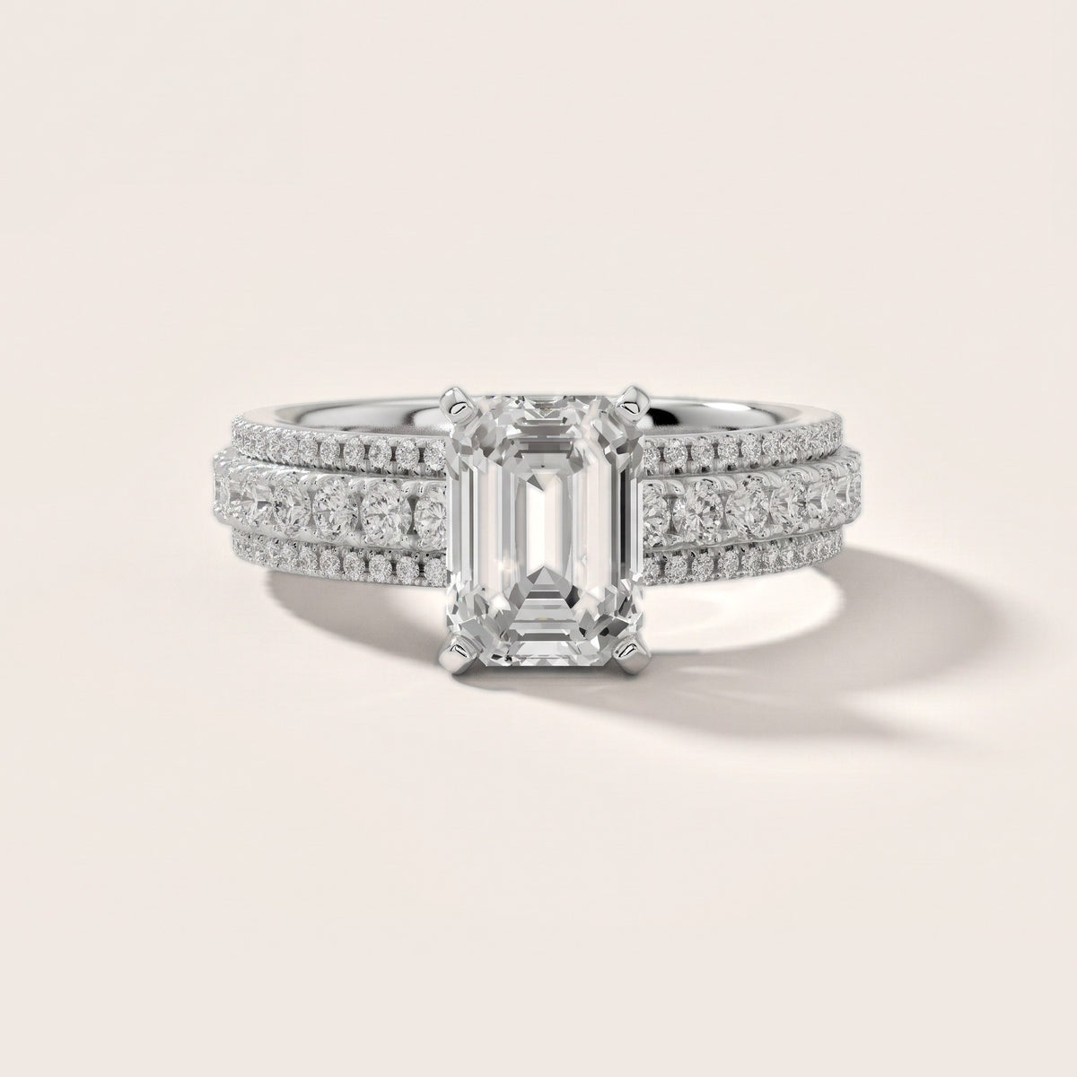 Oona Wide Band Pavé Emerald Diamond Engagement Ring in Silver - front.jpg