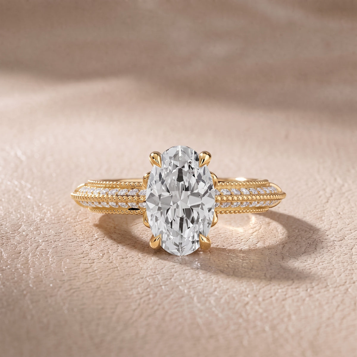 Chiara Vintage Milgrain Oval Diamond Engagement Ring in Yellow Gold - front.jpg