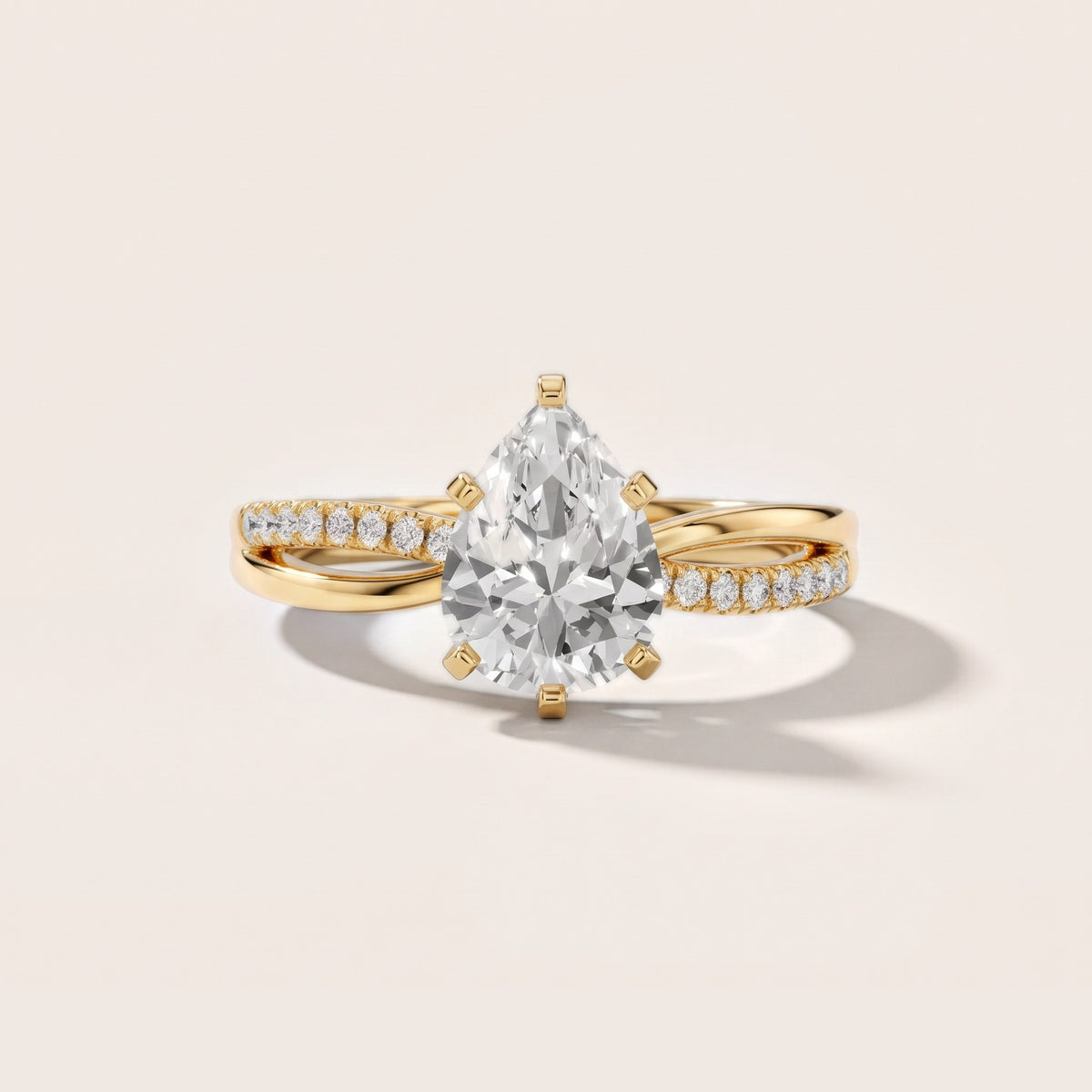 Alida Split Shank Pavé Pear Diamond Engagement Ring in Yellow Gold - front.jpg