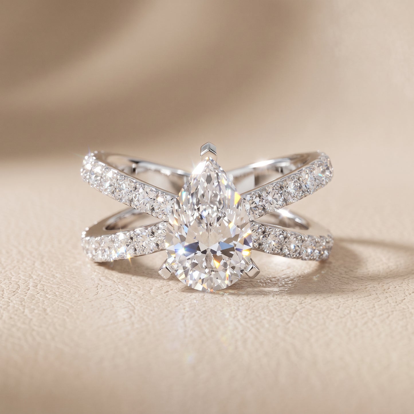 Lior Criss Cross Pavé Pear Diamond Engagement Ring in Silver - front.jpg