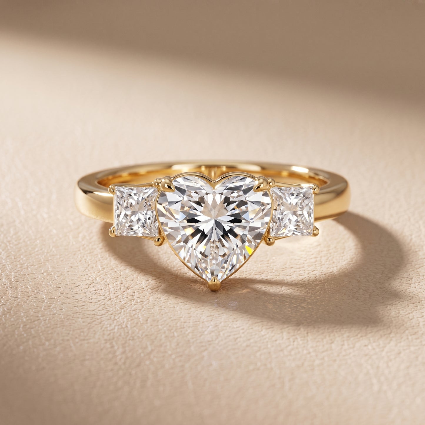 Selena Three-Stone Basket Heart Diamond Ring in Yellow Gold - front.jpg