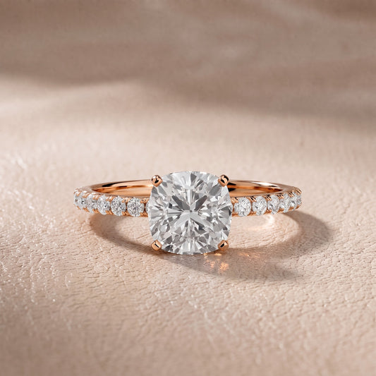 Juna French Pavé Solitaire Cushion Diamond Engagement Ring in Rose Gold - front.jpg