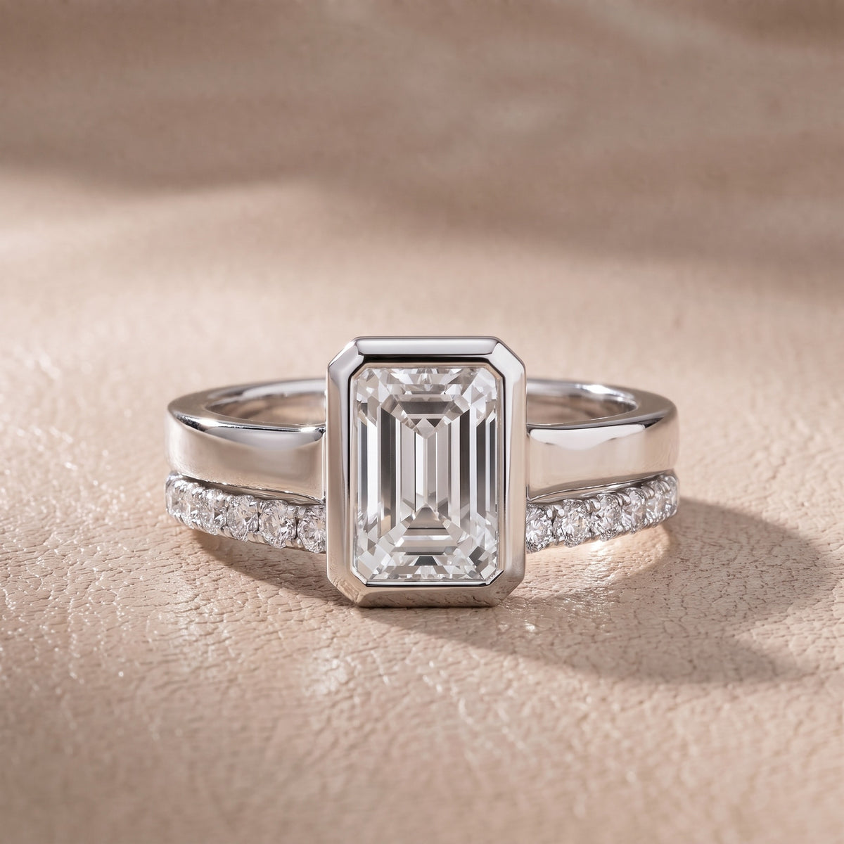 Ayla Bezel Bypass Emerald Diamond Engagement Ring in Platinum - front.jpg