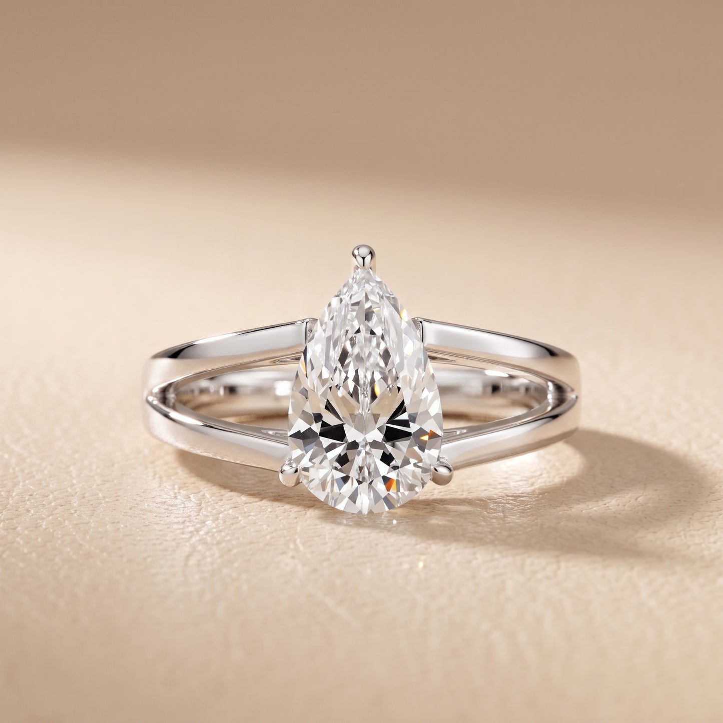 Giselle Solitaire Split Shank Pear Diamond Engagement Ring in Silver - front.jpg