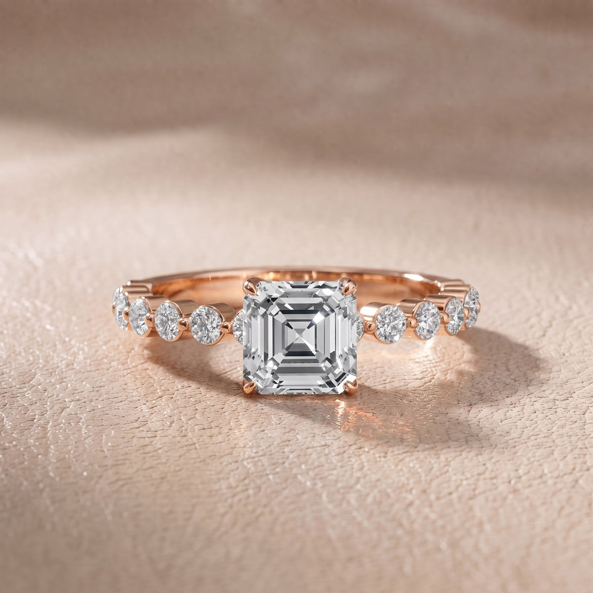 Eleanor Majesty Side Stone Cushion Diamond Engagement Ring in Rose Gold - front.jpg
