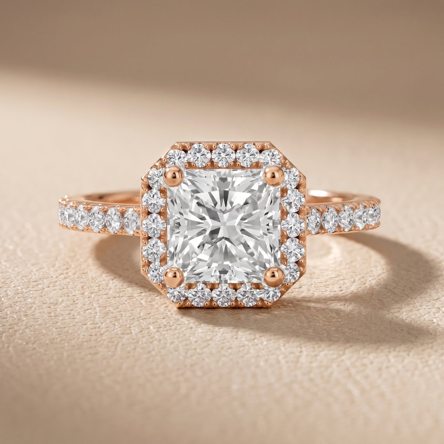 Sophie Halo Pavé Radiant Diamond Ring in Rose Gold - front.jpg