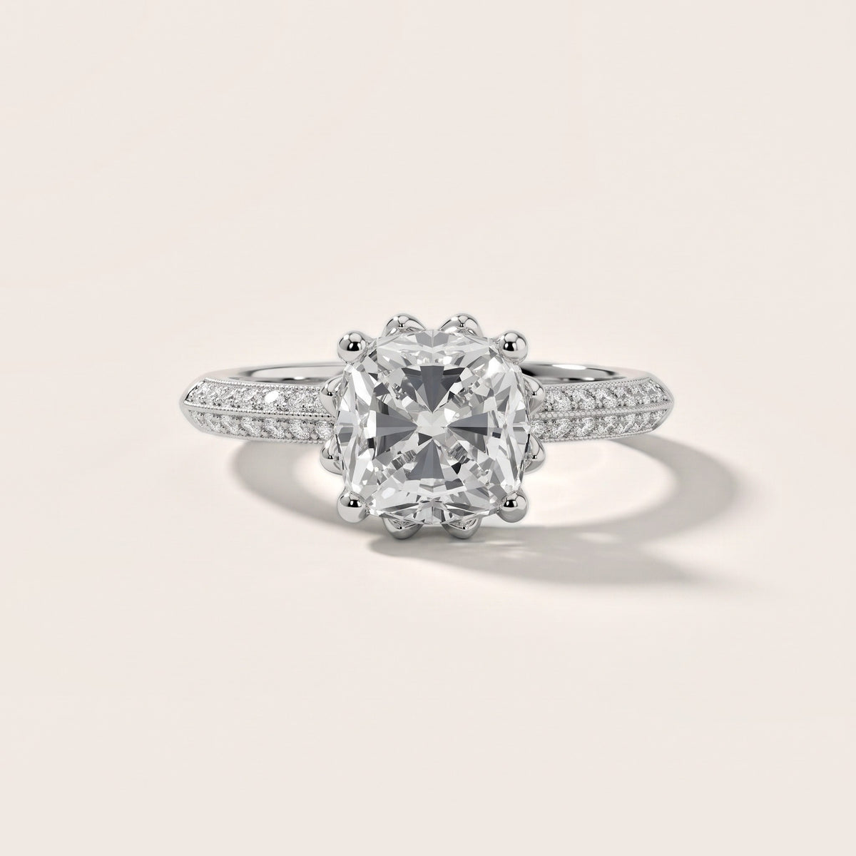 Jasmine Knife Edge Pavé Cushion Diamond Engagement Ring in Silver - front.jpg