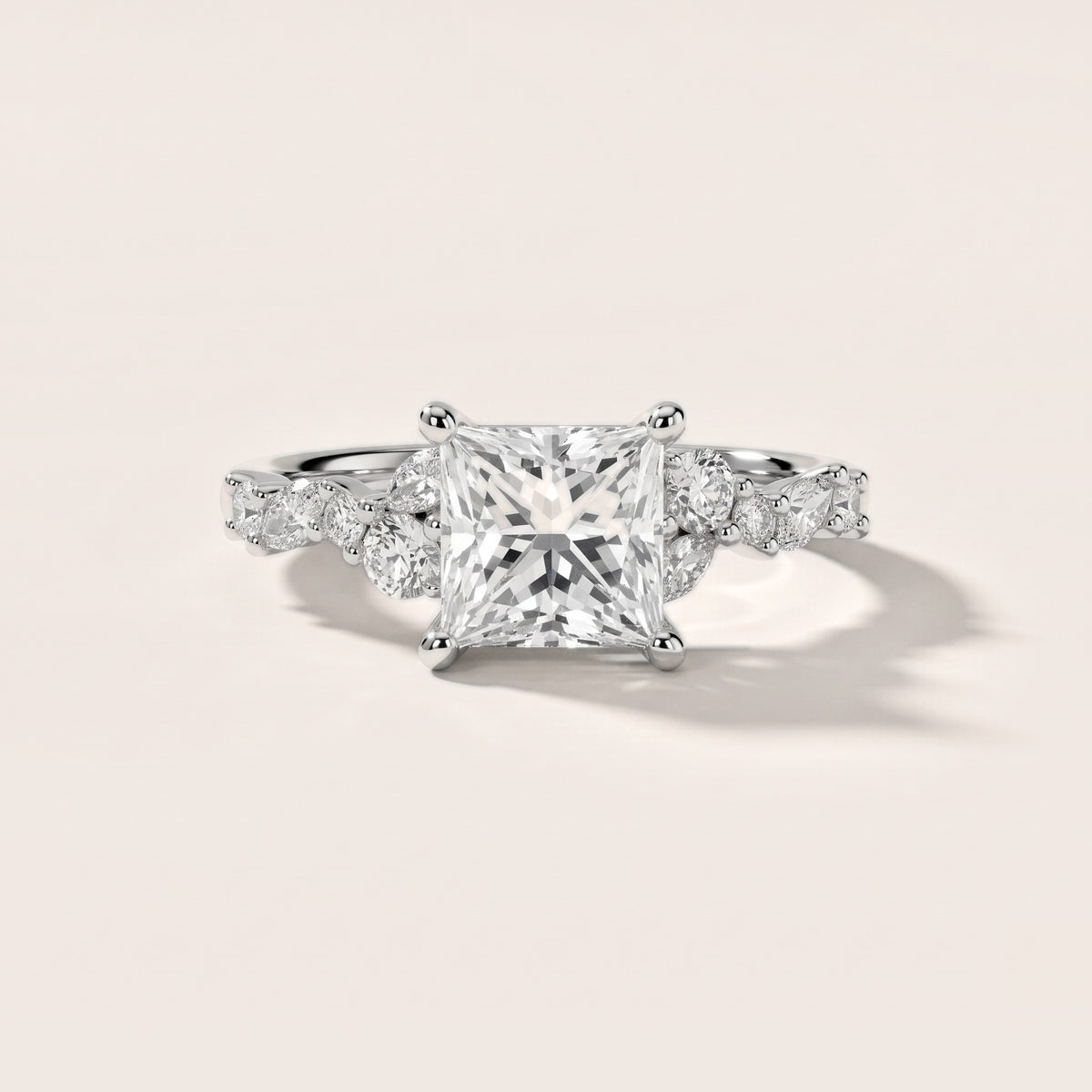 Mesa Vine Cluster Princess Diamond Engagement Ring in White Gold - front.jpg