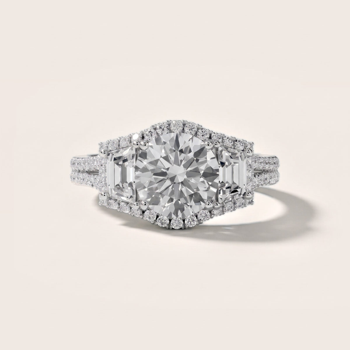 Oakley Three-Stone Split Shank Round Diamond Engagement Ring in Silver - front.jpg