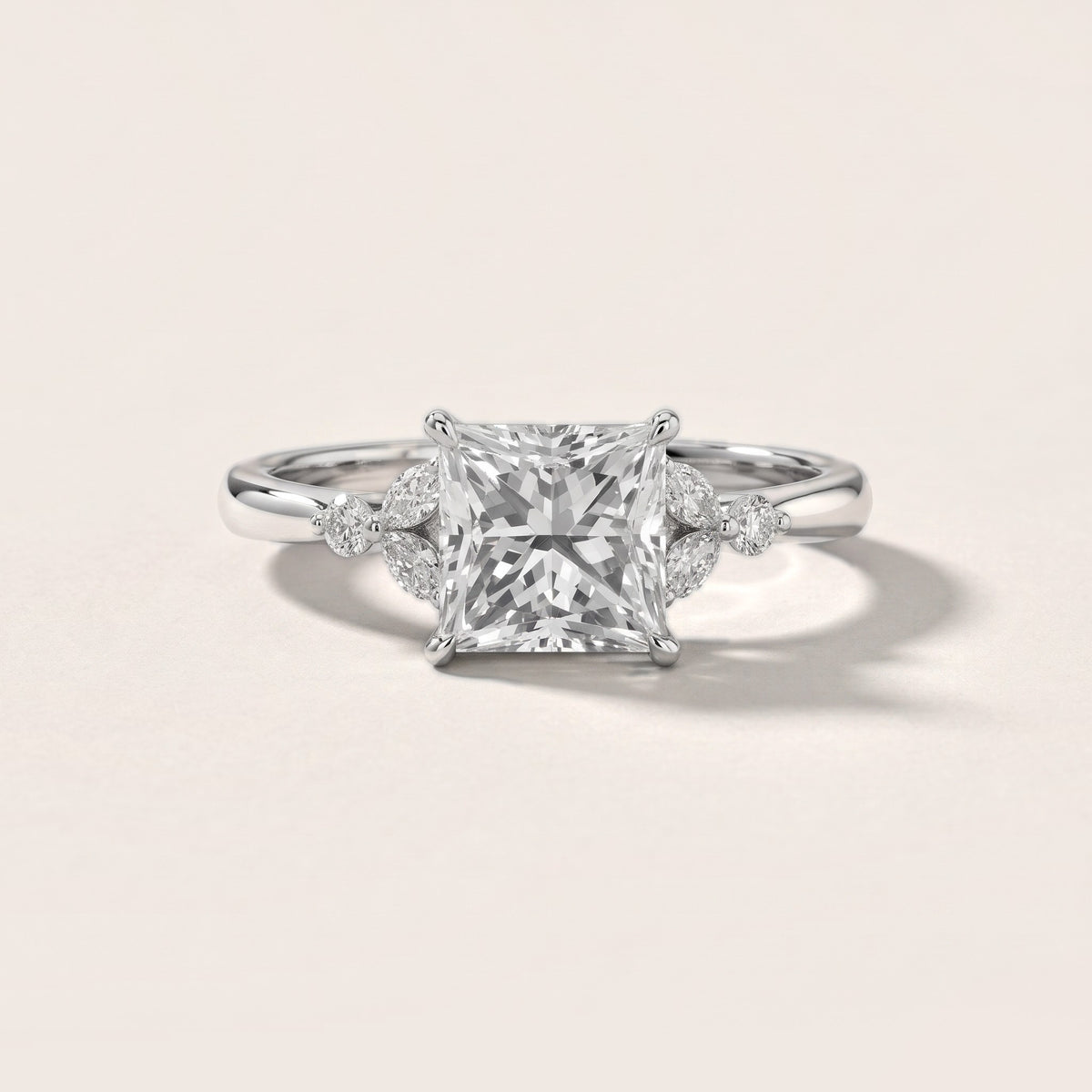 Eve Leaf Cluster Princess Diamond Engagement Ring in Platinum - front.jpg
