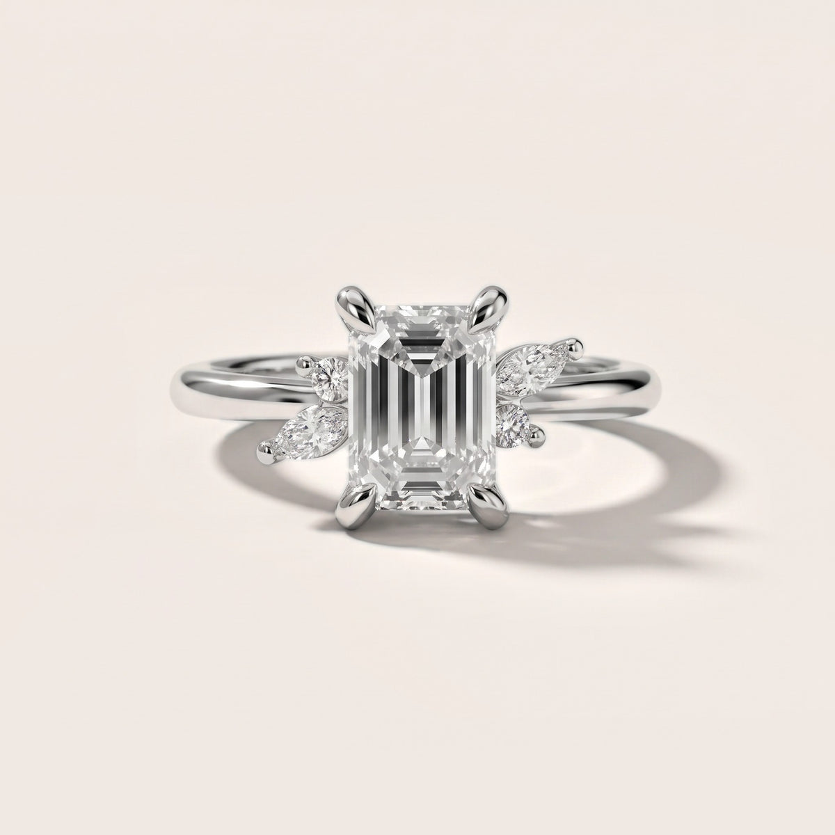 Billie Leaf Cluster Emerald Diamond Engagement Ring in Platinum - front.jpg