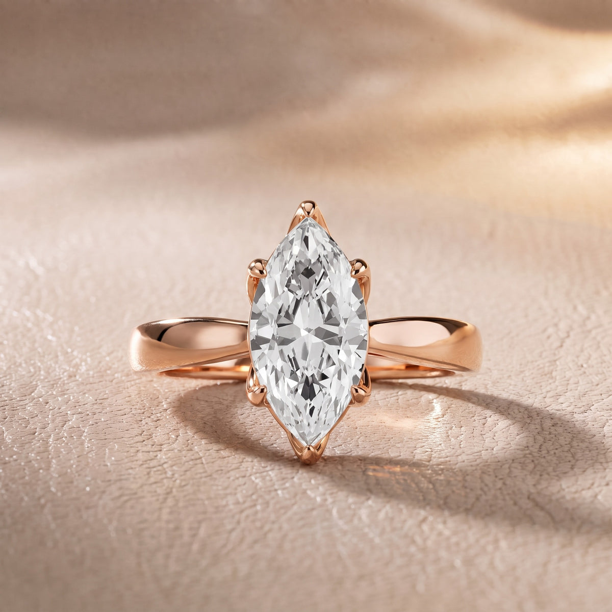 Lucia Solitaire Six-Prong Marquise Diamond Engagement Ring in Rose Gold - front.jpg