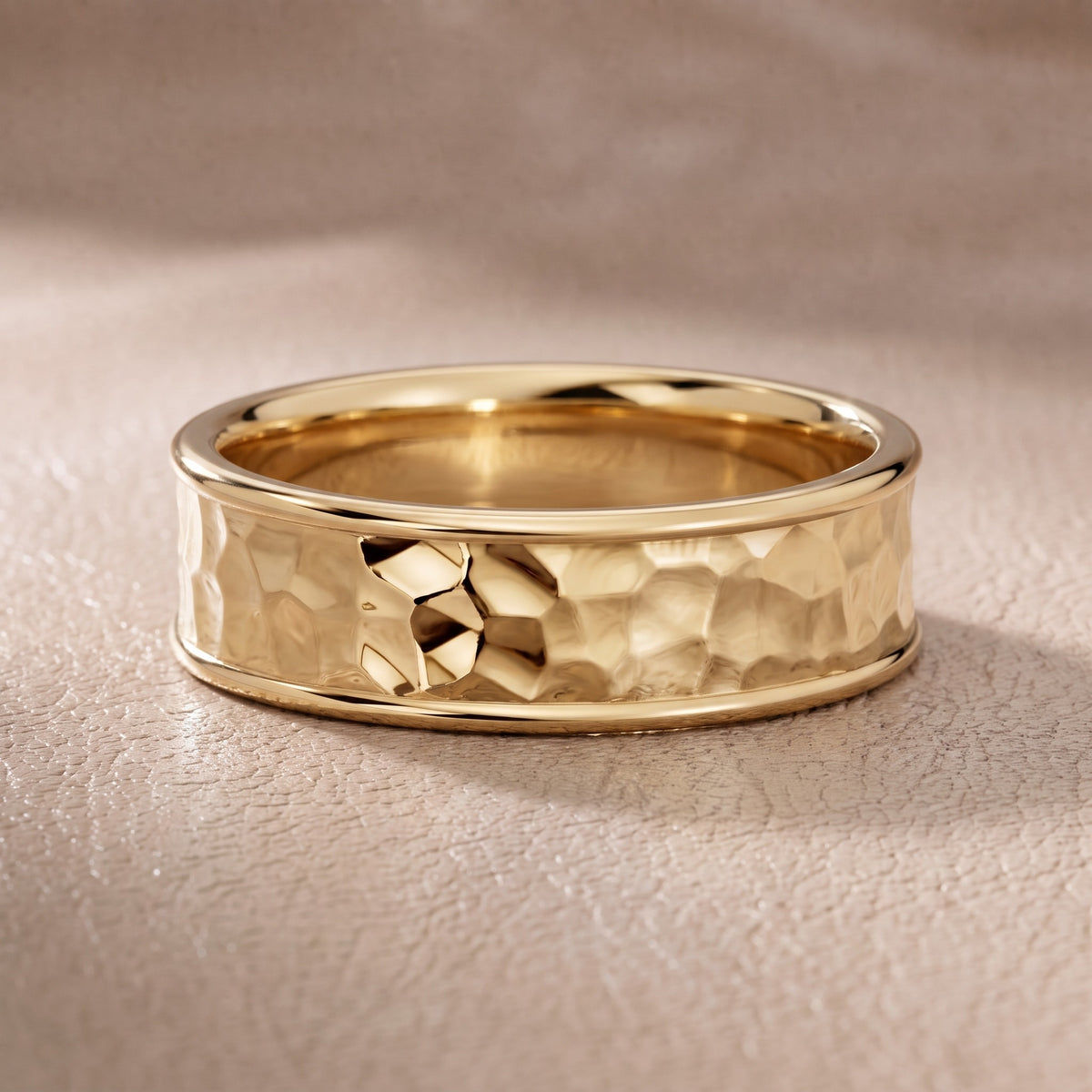 Paige Hammered Step Edge Wedding Band in Yellow Gold - front.jpg