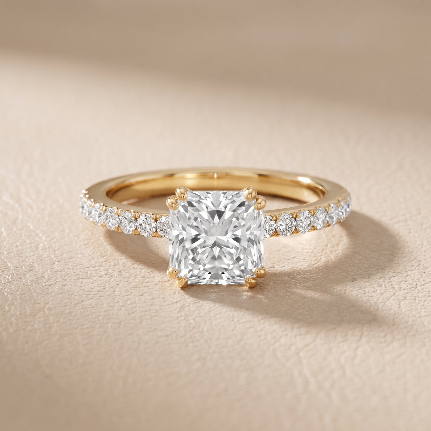 Novara Solitaire Pavé Radiant Diamond Ring in Yellow Gold - front.jpg