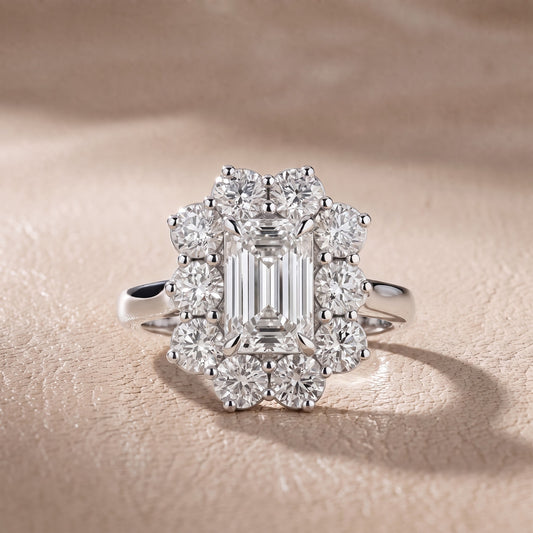 Phoebe Cluster Emerald Diamond Engagement Ring in Platinum - front.jpg