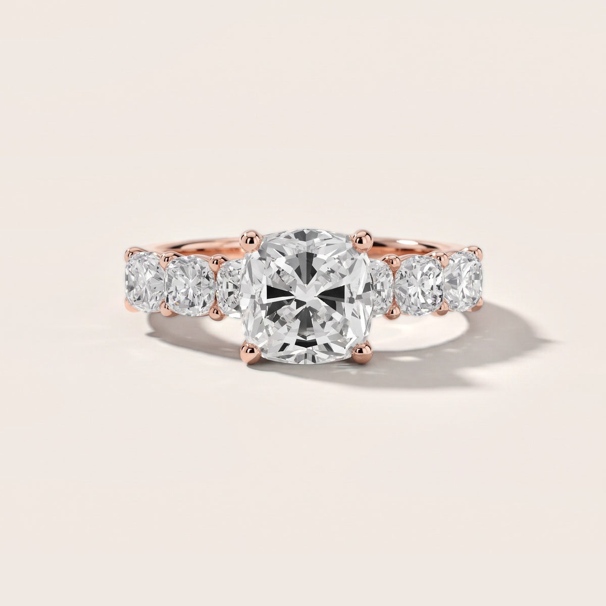 Leigh Statement Five-Stone Cushion Diamond Engagement Ring in Rose Gold - front.jpg